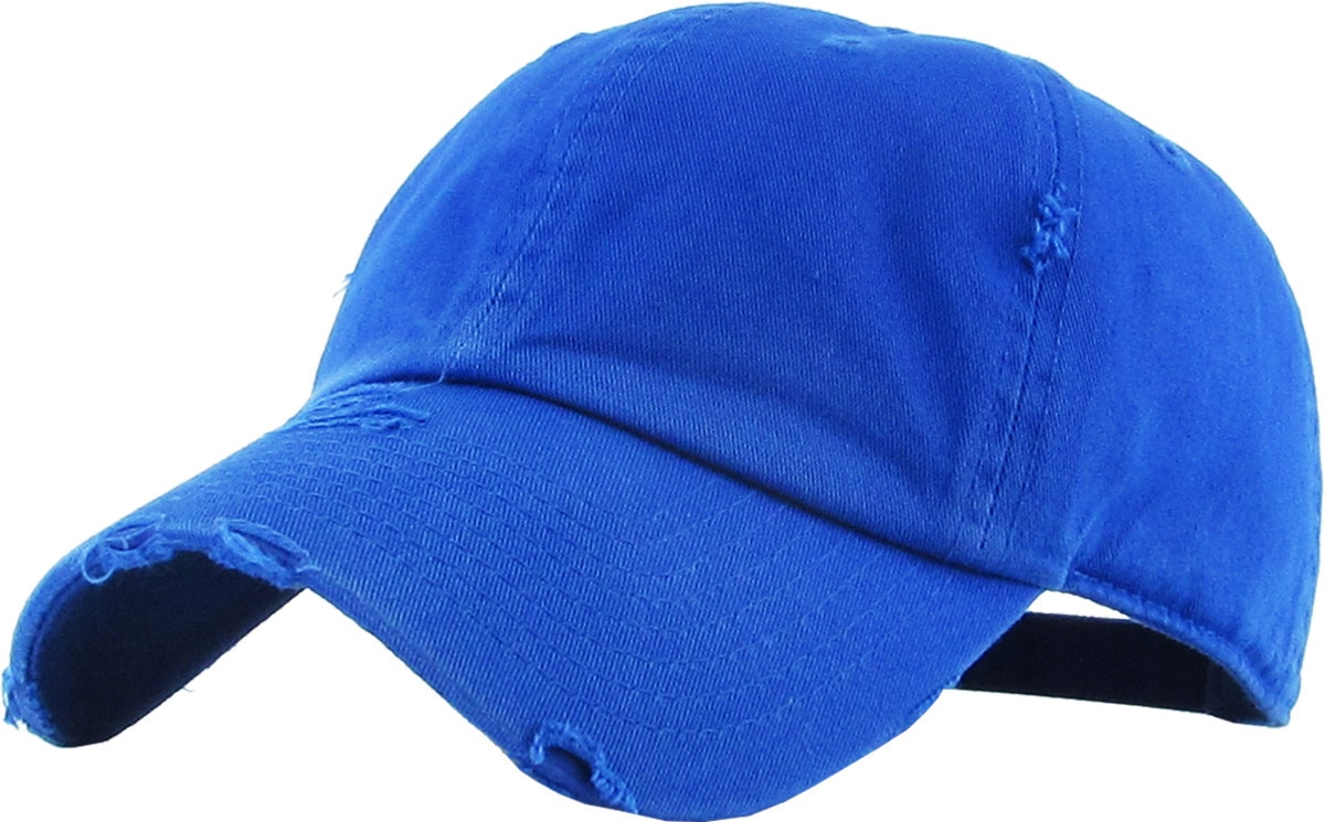 Royal Blue Distressed Vintage Baseball Cap Front Side View
